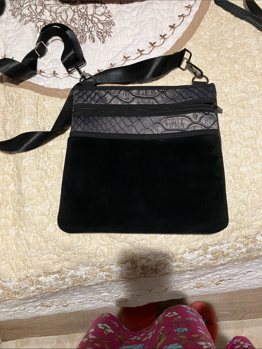 Haute shore Black Suede & Faux-Snake Crossbody Bag - Women
